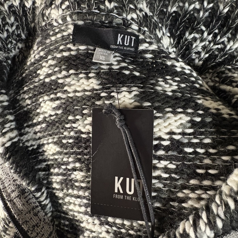 NWT Kut From The Kloth Women's Full Zip Cardigan Sweater XS Black/White LS - Picture 6 of 7
